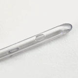 Close-up of intermittent catheter straight tip, clear medical device on white background