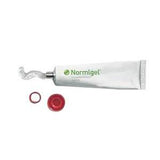 Normigel wound care gel tube with open red cap, medical supplies for wound management