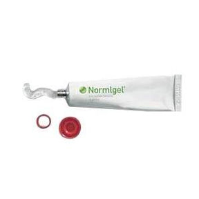 Normigel wound care gel tube with open red cap, medical supplies for wound management