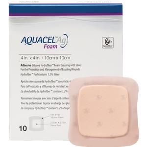AQUACEL Ag Foam 4x4 inch adhesive silicone wound dressing with silver for exuding wounds
