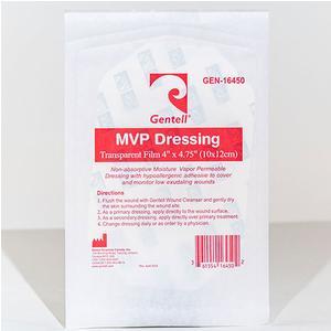 Gentell MVP Dressing transparent film medical supply in retail packaging, 4x4.75 inch