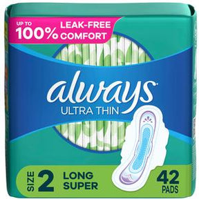 Always Ultra Thin sanitary pads size 2 long super pack, 42 pads, leak-free comfort