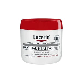 Eucerin Original Healing Cream tub for extremely dry, compromised skin, white with red lid