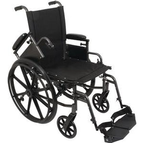Lightweight black manual wheelchair with armrests and footrests for mobility assistance
