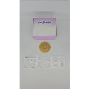 Medical ostomy barrier ring with measuring guide and Safe n Simple packaging on white background