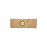 Beige ostomy support belt with central circular opening on white background