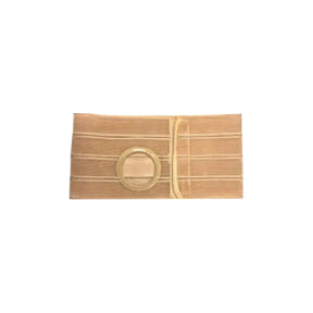 Beige abdominal support belt with round opening for medical use, isolated on white background