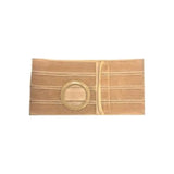 Beige ostomy support belt with circular opening, medical abdominal binder