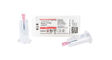 Blood transfer adapter with pink female Luer lock and sterile packaging for medical use