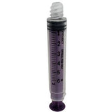 Purple oral medication syringe with clear markings for accurate liquid dosing