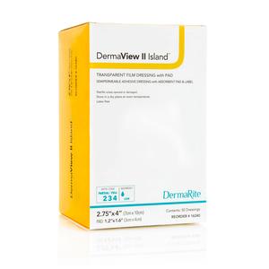 DermaView II Island transparent film dressing with pad box, medical wound care supply