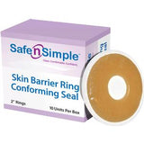 Skin barrier ring conforming seal box with product shown, ostomy accessory, 2 inch rings