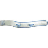 curved medical adhesive strip with blue holders, used for securement of medical devices