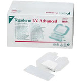 Box of 3M Tegaderm I.V. Advanced dressings with a transparent sterile bandage shown