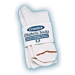 White diabetic socks for sensitive feet, packaged for home medical supply delivery.