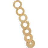 Set of six tan adhesive barrier rings for ostomy or wound care, arranged vertically