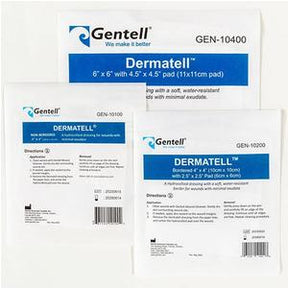 Gentell Dermatell non-adhesive wound dressing pads in sterile packaging