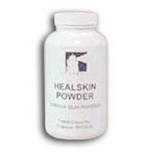 White bottle labeled Healskin Powder, medical skin care product for wound healing