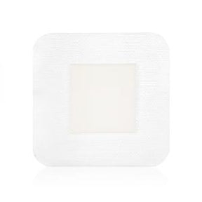 Sterile square adhesive wound dressing patch on white background