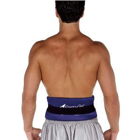 Man wearing blue back support belt for lower back pain relief