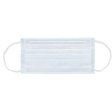 Disposable medical face mask with ear loops, light blue, on white background