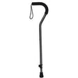Black adjustable walking cane with ergonomic handle and wrist strap for mobility support