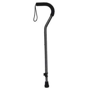 Black adjustable walking cane with ergonomic handle and wrist strap for mobility support