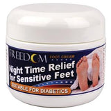 Freedom foot cream jar for sensitive feet, suitable for diabetics, nighttime relief.