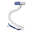 Flexible medical breathing tube with blue cap and adjustable strap on white background