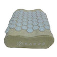 Acupressure neck pillow with flower-shaped spikes on beige fabric for pain relief