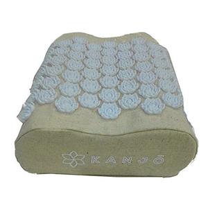 Acupressure neck pillow with flower-shaped spikes on beige fabric for pain relief