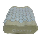 Acupressure neck pillow with flower-shaped spikes on beige fabric for pain relief