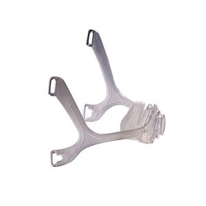 Clear CPAP mask headgear component for respiratory therapy equipment on white background