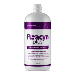 Puracyn Plus wound care solution bottle for chronic and acute wounds, 1000ml, on white background