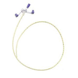 Medical feeding tube with purple connectors on white background, home health care supply
