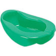 Green plastic bedpan for home healthcare and medical use