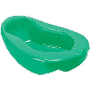 Green plastic bedpan for home healthcare and medical use