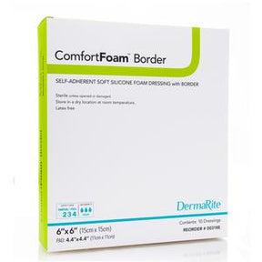 ComfortFoam Border silicone foam wound dressing box, size 6x6 inches, 10 count