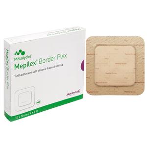 Mepilex Border Flex silicone foam dressing and packaging for wound care
