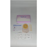 Ostomy barrier ring kit with adhesive rings, instructions, guide, and packaging on a white surface