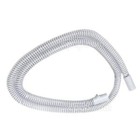 Flexible white CPAP hose for respiratory medical device on white background