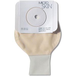 Microskin ostomy pouch for stoma care, beige disposable medical supply on white background