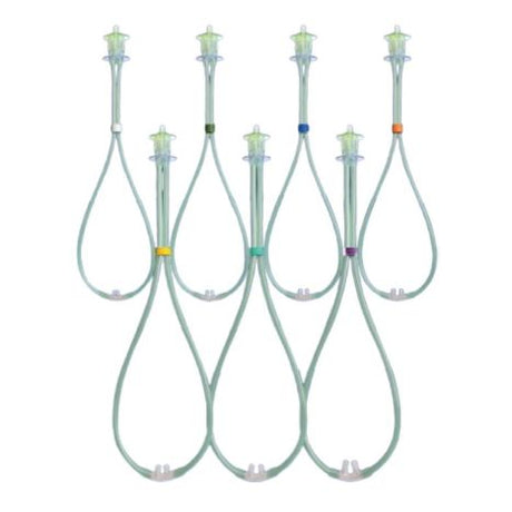 Assortment of nasal cannulas for oxygen therapy with colored connectors, home medical supplies
