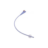 Sterile silicone Foley catheter with inflatable retention balloon on white background