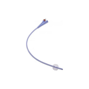 Sterile silicone Foley catheter with inflatable retention balloon on white background