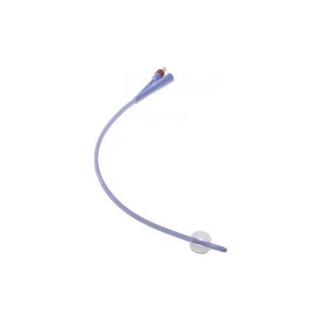 Sterile silicone Foley catheter with inflatable retention balloon on white background