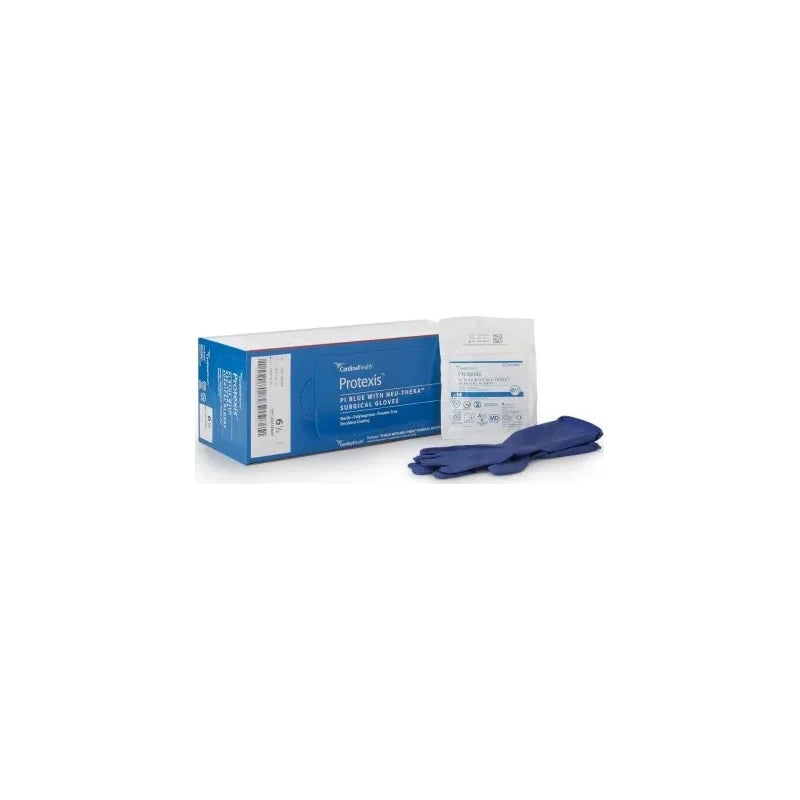 Blue sterile surgical gloves with packaging box and pouch for medical use