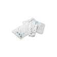 Disposable medical drainage bags and tubing set on white background
