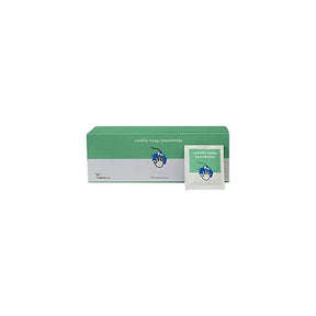 Box of castile soap towelettes with individually wrapped wipe, medical hygiene supplies