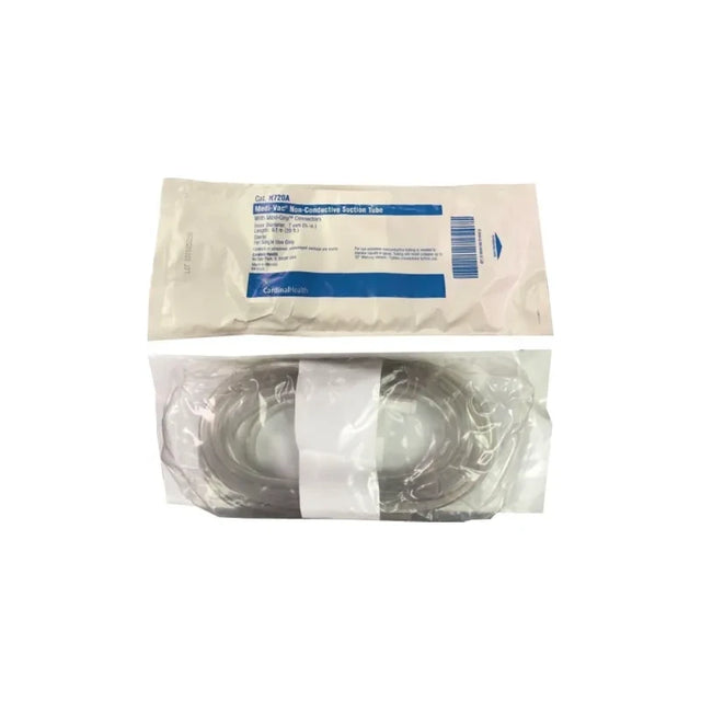 Sterile medical suction tube in clear packaging for home healthcare supply